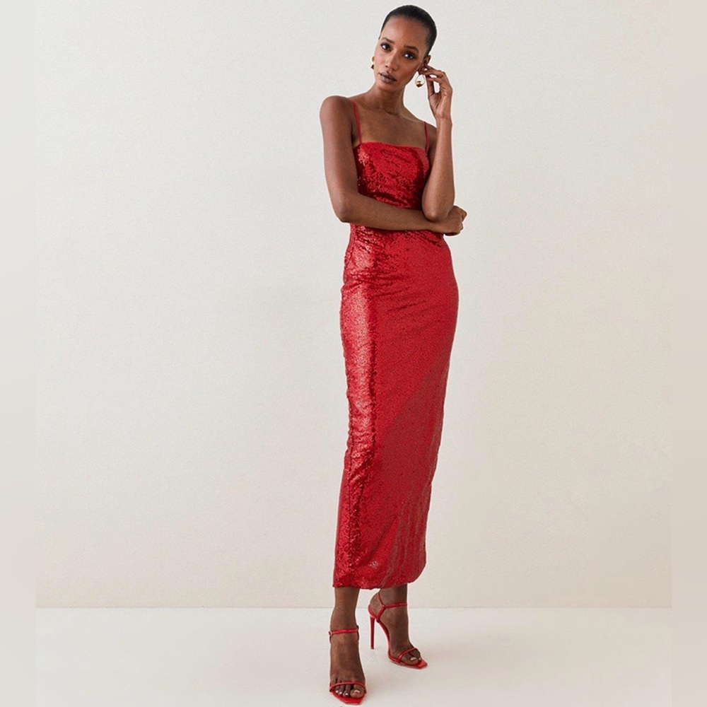 Karen Millen Red Sequin Maxi Dress